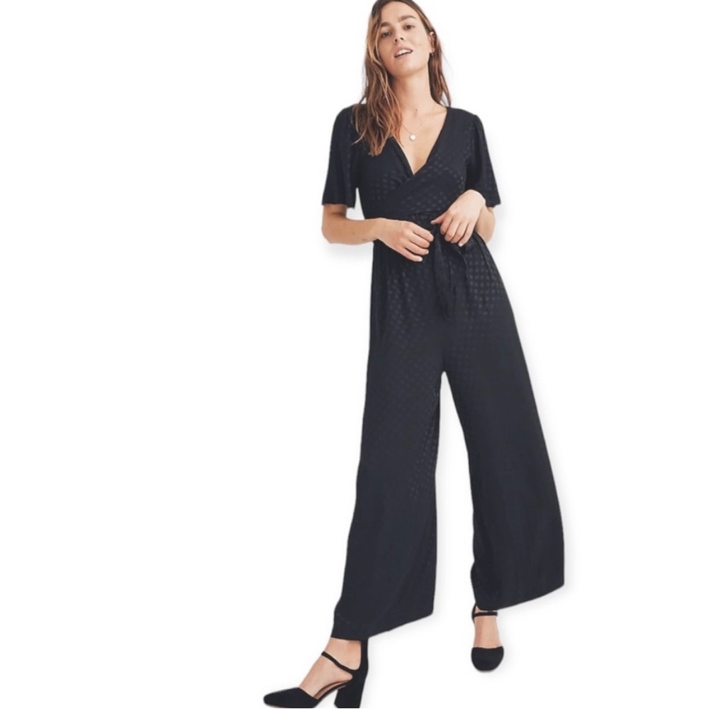 Madewell Wrap Waist Jumpsuit Dot Black Jacquard